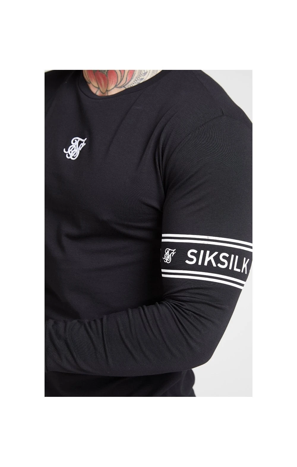 SikSilk L/S Branded Gym Tee – Black - Image 2
