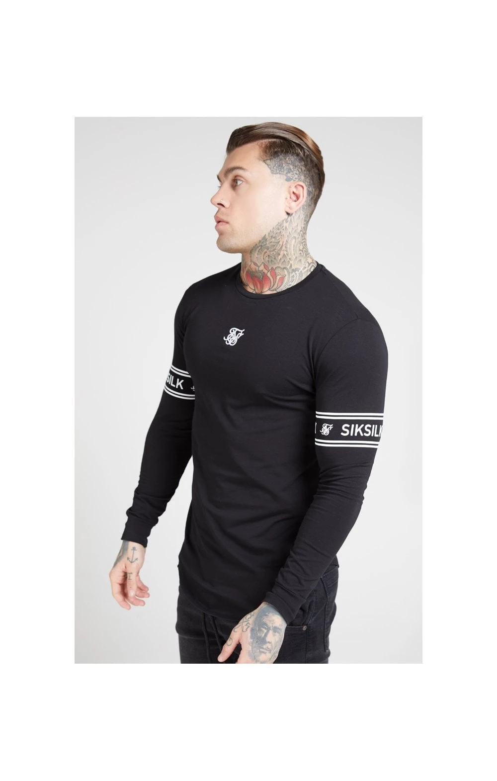 SikSilk L/S Branded Gym Tee – Black - Image 3
