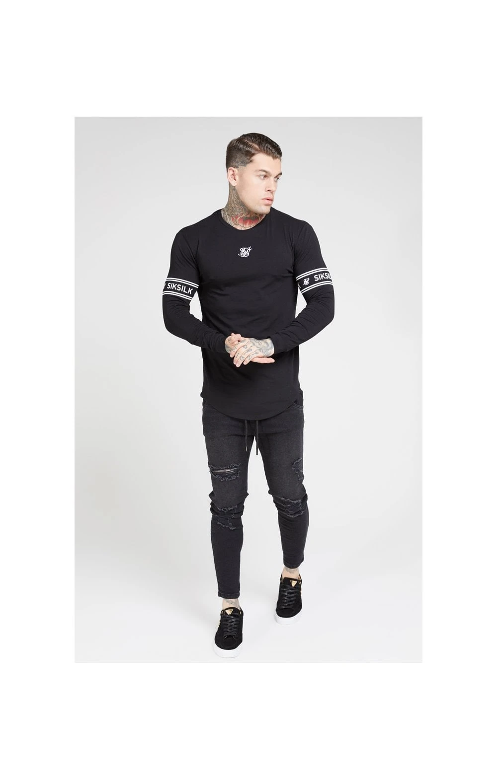 SikSilk L/S Branded Gym Tee – Black - Image 4