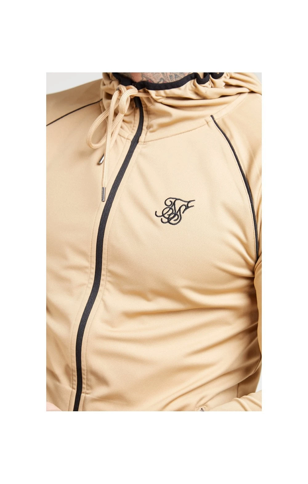 SikSilk Scope Zip Through Hoodie – Beige - Image 2