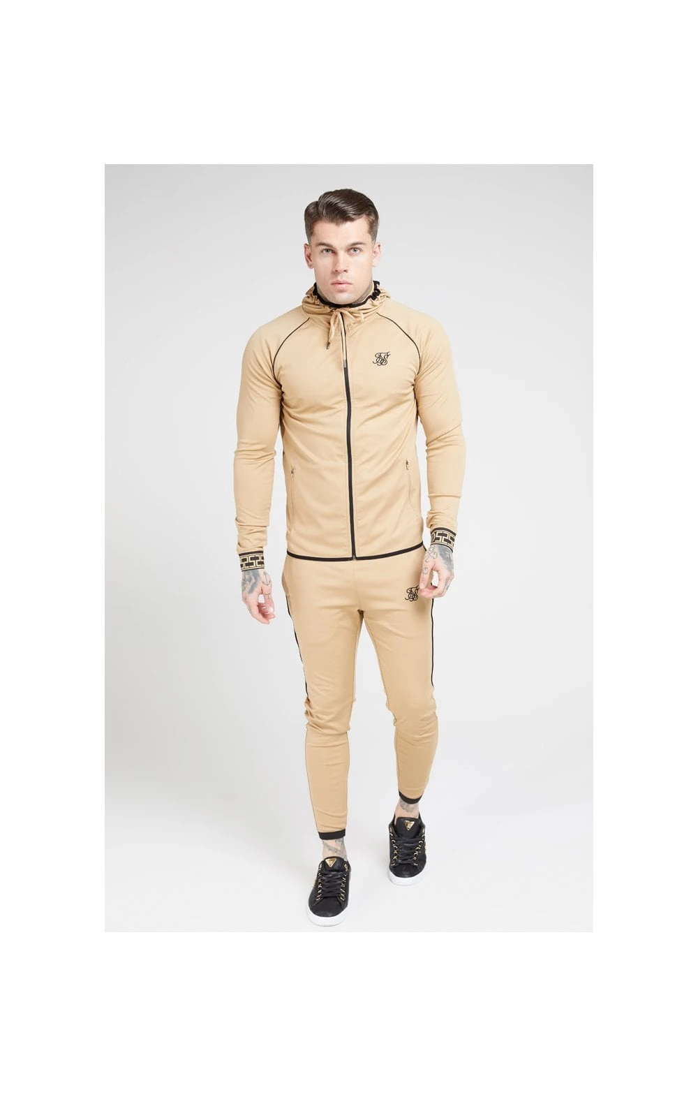 SikSilk Scope Zip Through Hoodie – Beige - Image 3