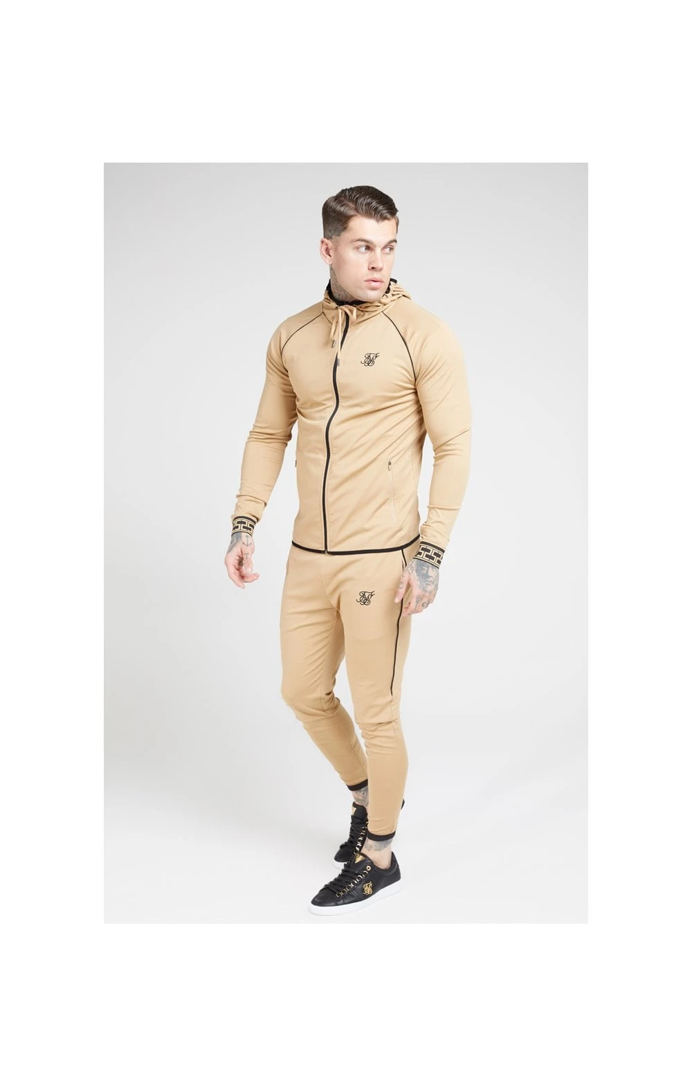SikSilk Scope Zip Through Hoodie – Beige - Image 4