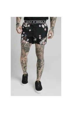SikSilk BlackFloral Swim Short