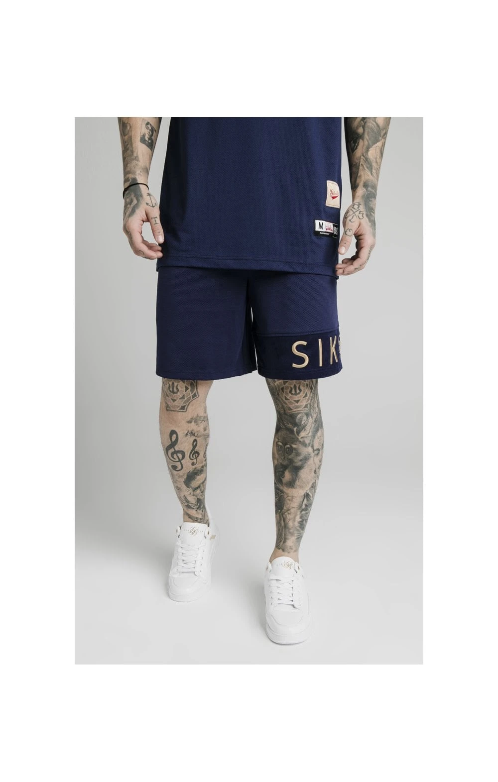 SikSilk Eyelet Panel Relaxed Fit Shorts - Navy Eclipse - Image 2