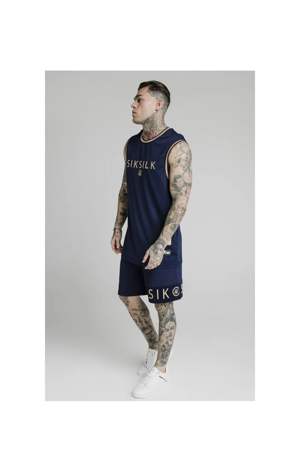 SikSilk Eyelet Panel Relaxed Fit Shorts - Navy Eclipse - Image 7