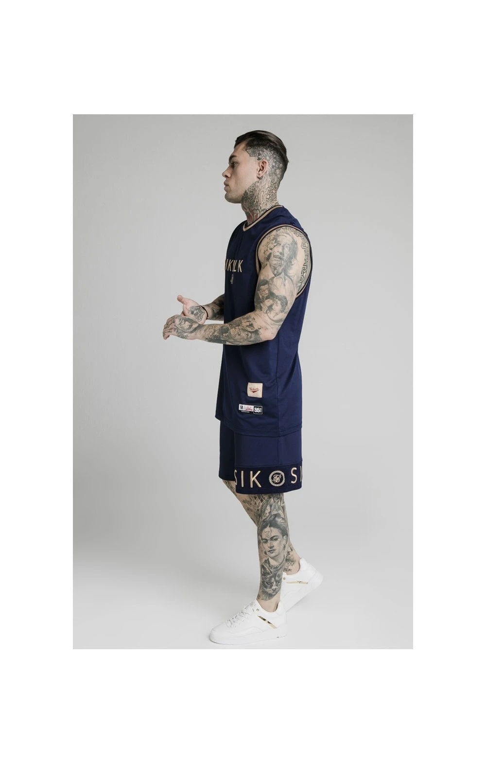 SikSilk Eyelet Panel Relaxed Fit Shorts - Navy Eclipse - Image 8