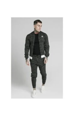 SikSilk Pinstripe Bomber Jacket - Black & White