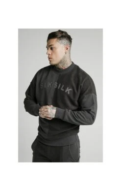 SikSilk Half & Half Crew Sweater – Washed Grey