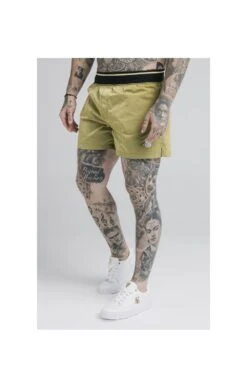 SikSilk Adapt Crushed Nylon Swim Shorts - Khaki