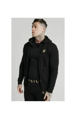 SikSilk Elastic Jacquard Zip Through Hoodie – Black