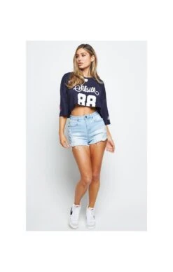 SikSilk Retro Football Crop Jersey - Navy