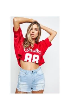 SikSilk Retro Football Crop Jersey - Red