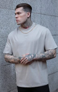 SikSilk Beige Oversized Chain T-Shirt