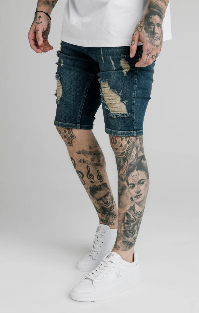 SikSilk Midstone Skinny Distressed Denim Short