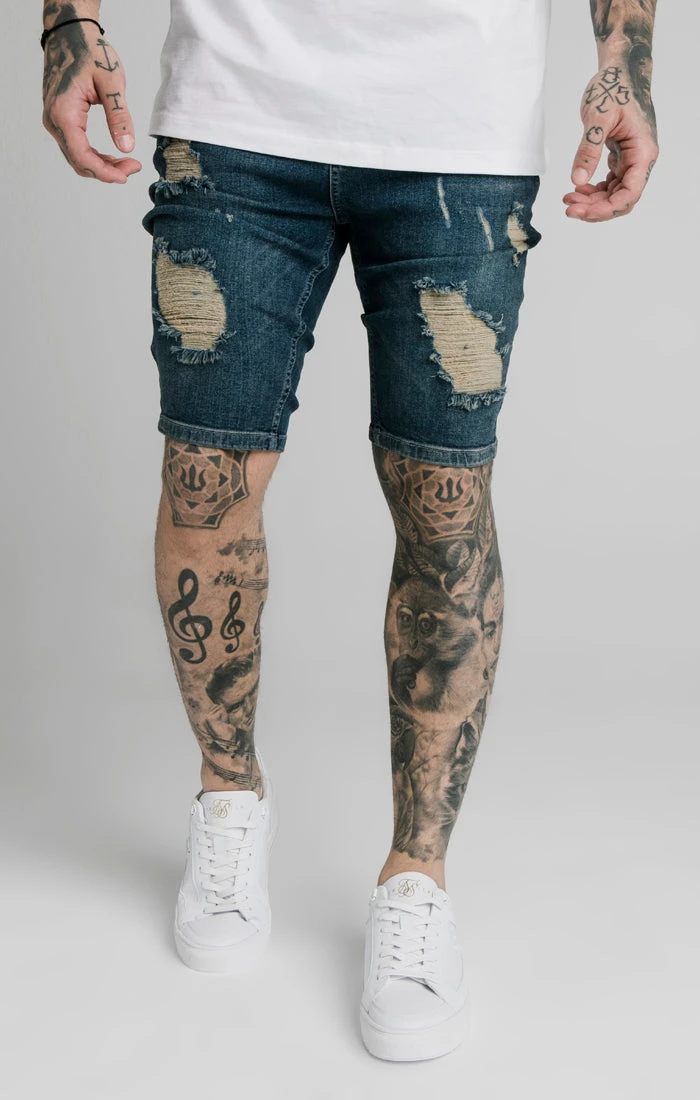 SikSilk Midstone Skinny Distressed Denim Short - Image 2