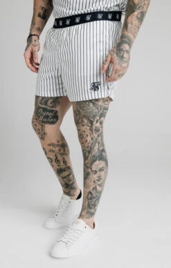 SikSilk White Stripe Elasticated Swim Short
