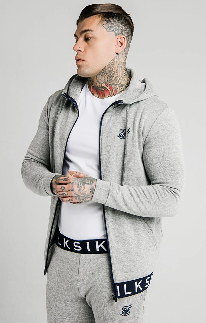 SikSilk Elastic Jacquard Zip Through Hoodie β Grey