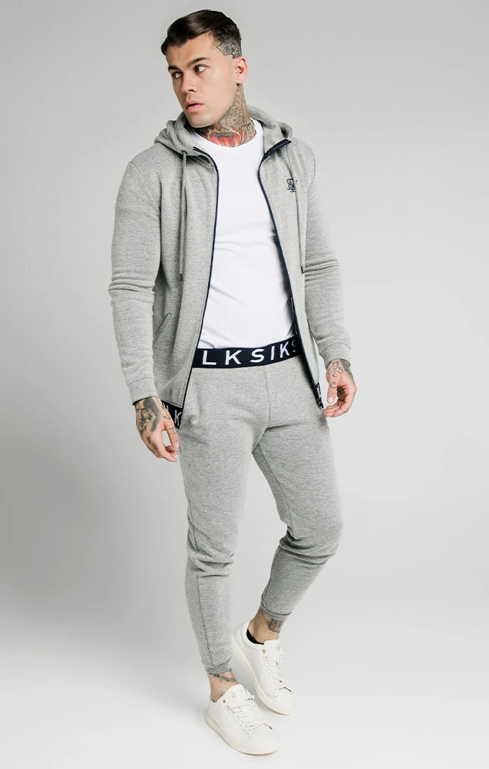 SikSilk Elastic Jacquard Zip Through Hoodie β Grey - Image 2