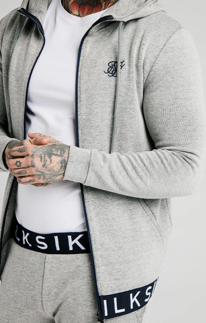 SikSilk Elastic Jacquard Zip Through Hoodie β Grey - Image 3