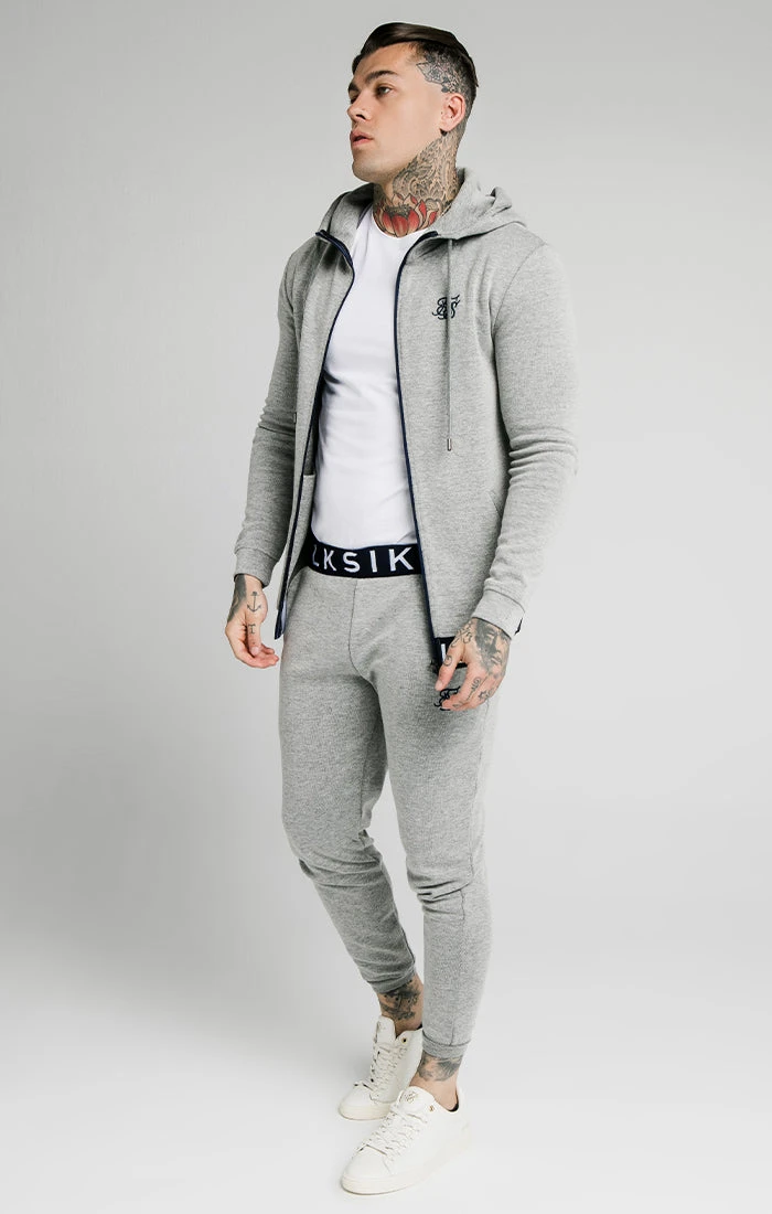 SikSilk Elastic Jacquard Zip Through Hoodie β Grey - Image 4