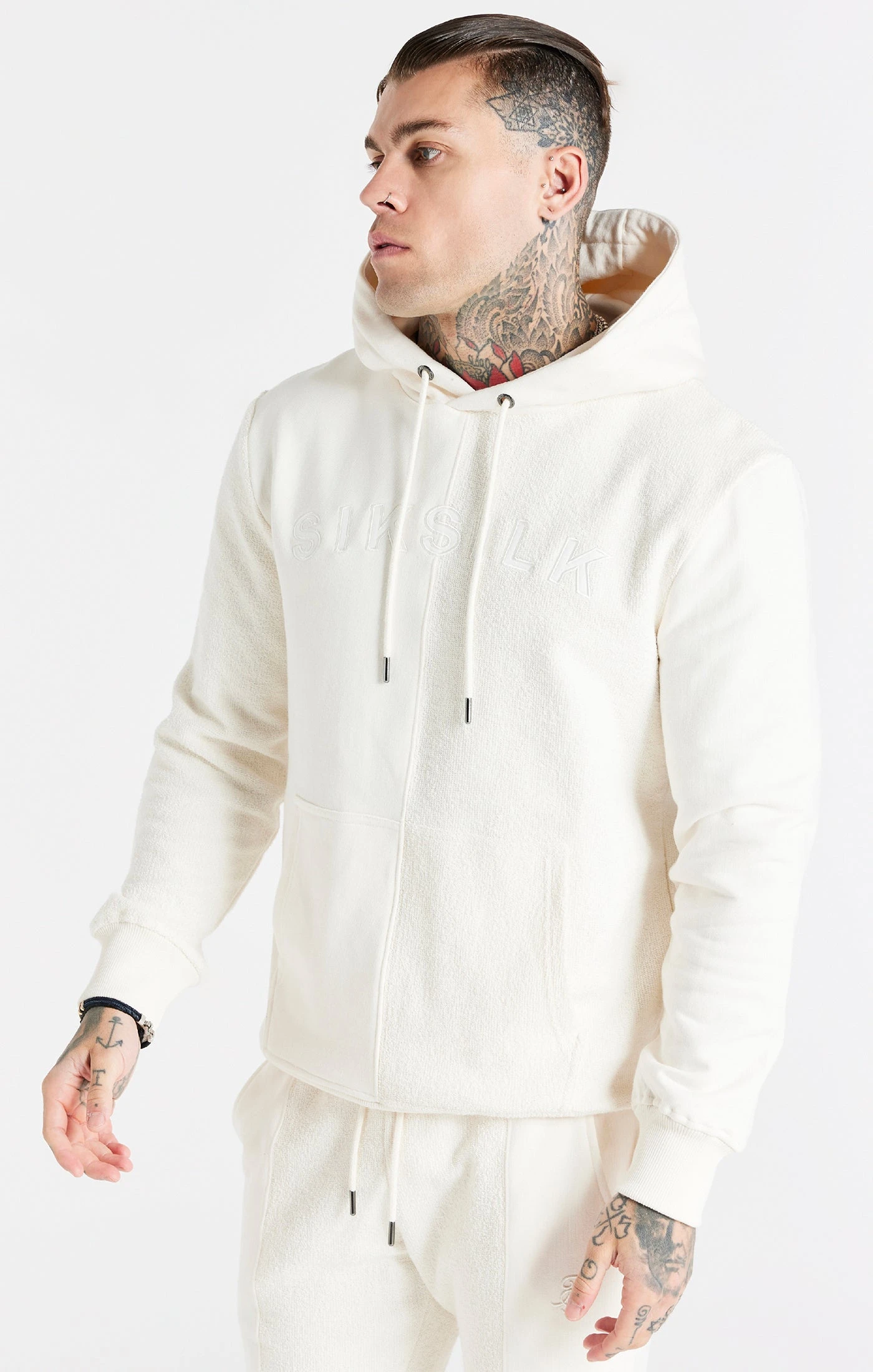 SikSilk Ecru Half And Half Overhead Hoodie