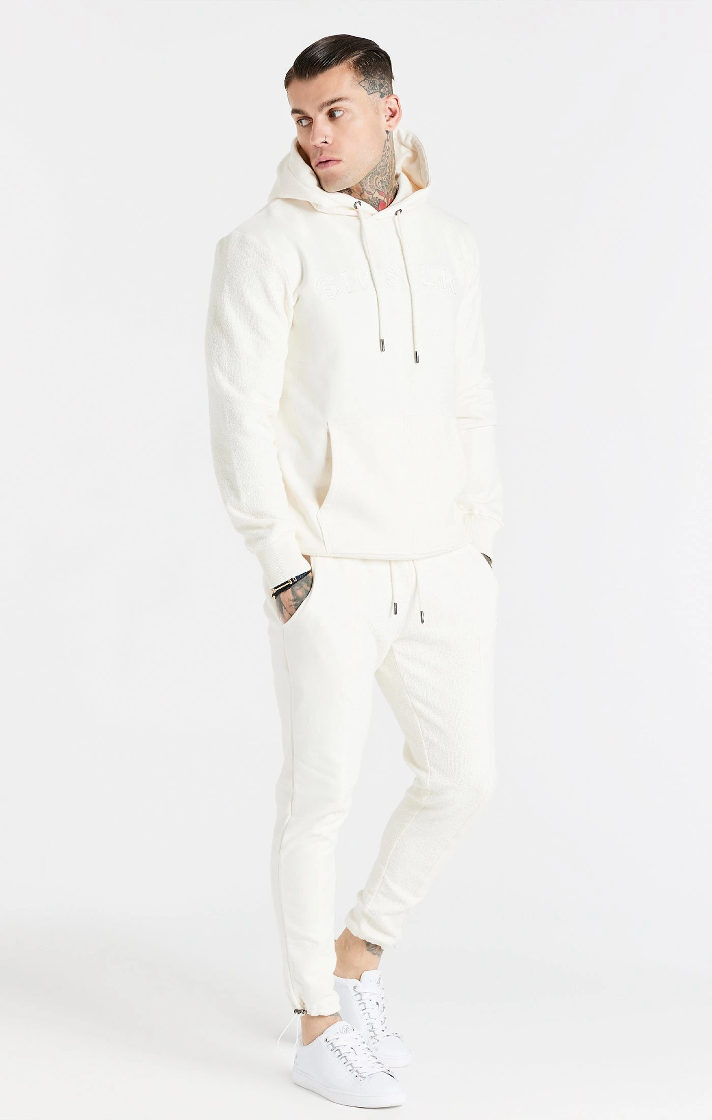SikSilk Ecru Half And Half Overhead Hoodie - Image 3