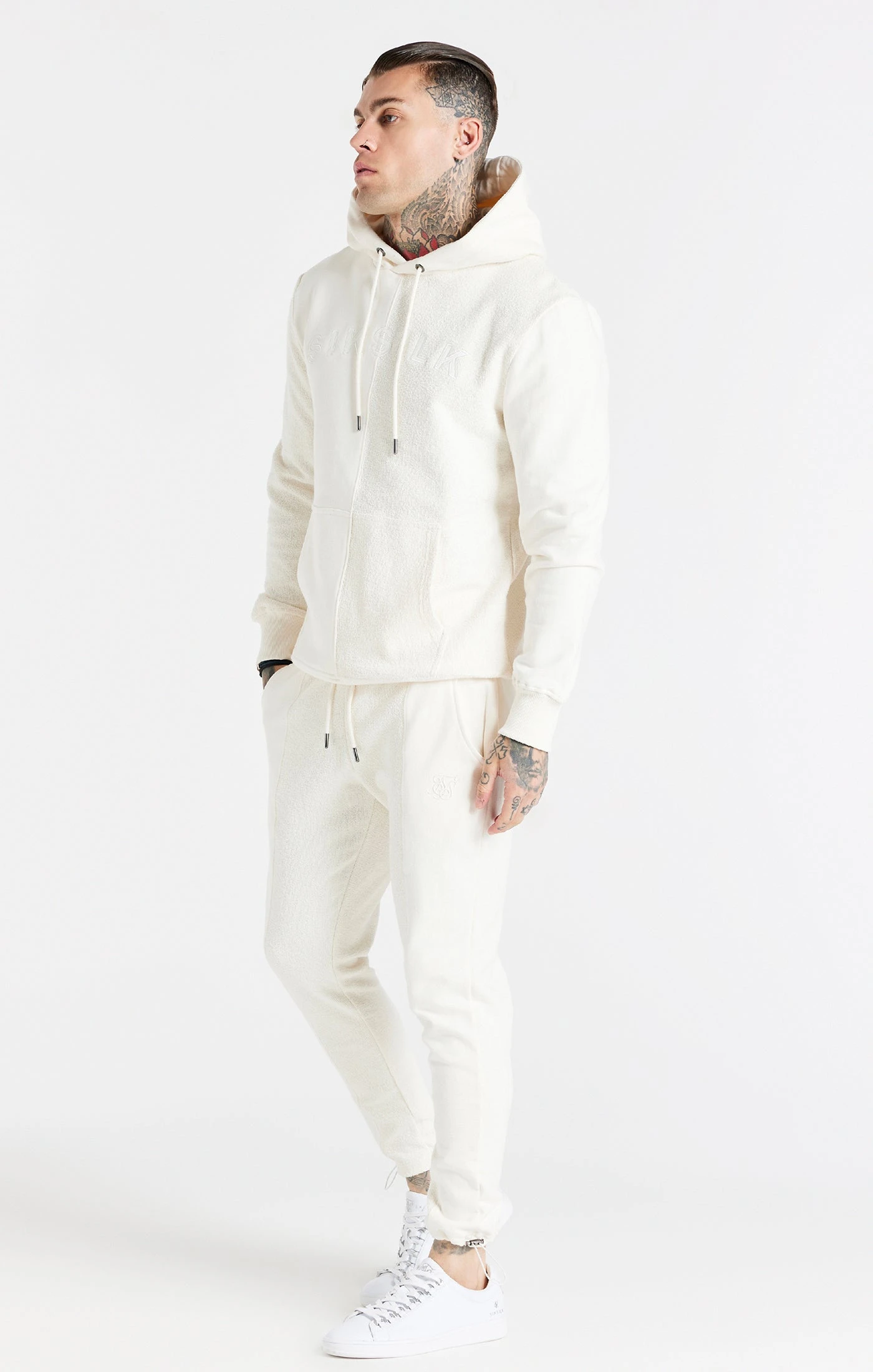 SikSilk Ecru Half And Half Overhead Hoodie - Image 4
