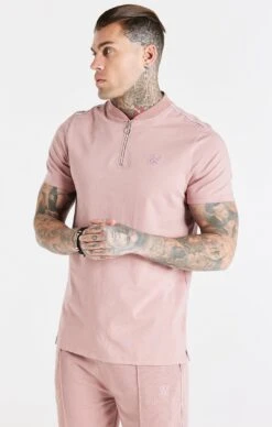 SikSilk Dusty Pink Smart Baseball Collar T-Shirt