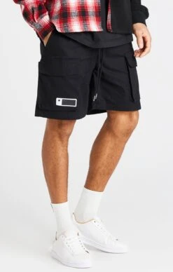 SikSilk Black Cargo Short
