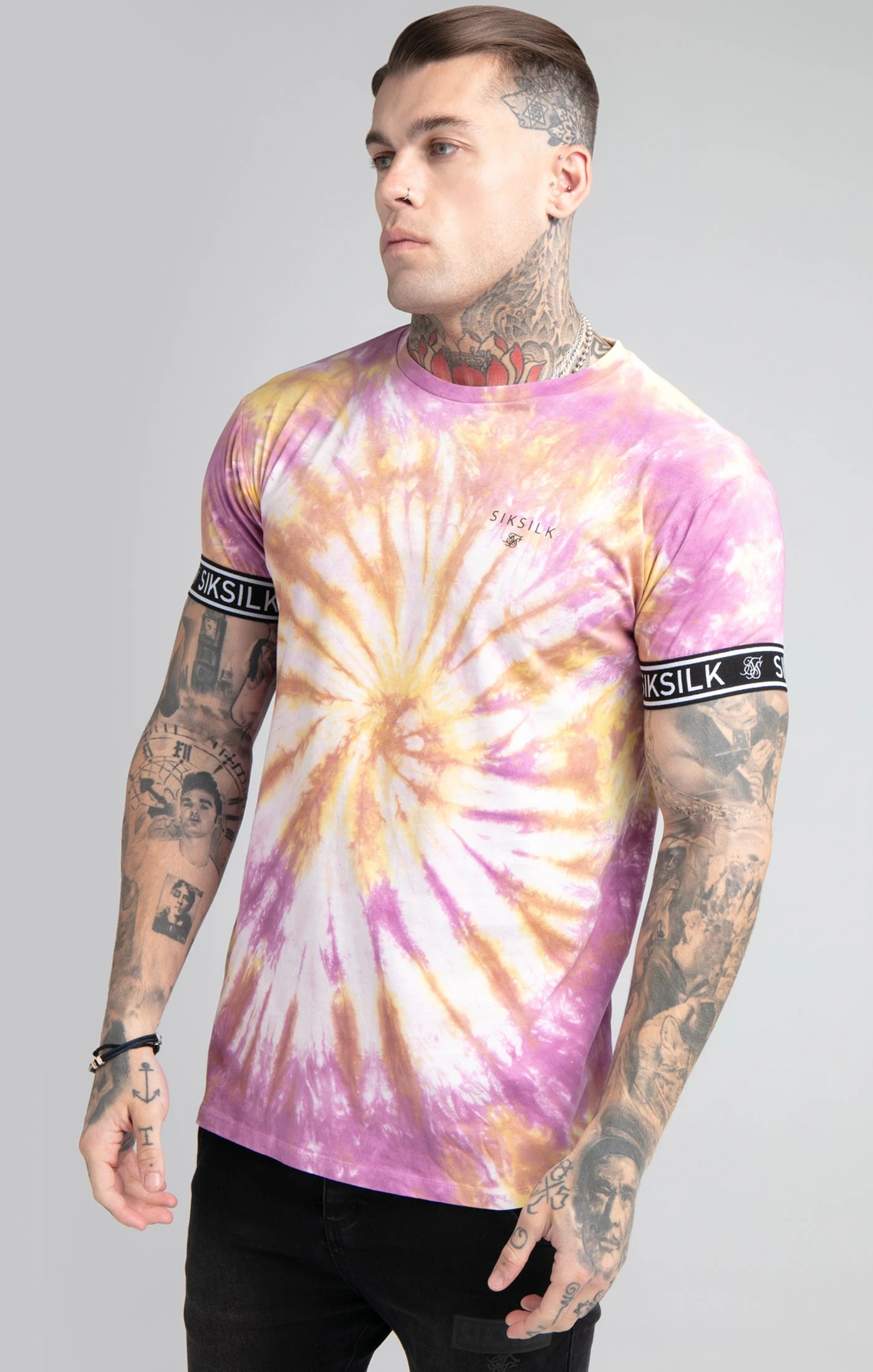 SikSilk Pink Tie Dye Elastic Cuff T-Shirt