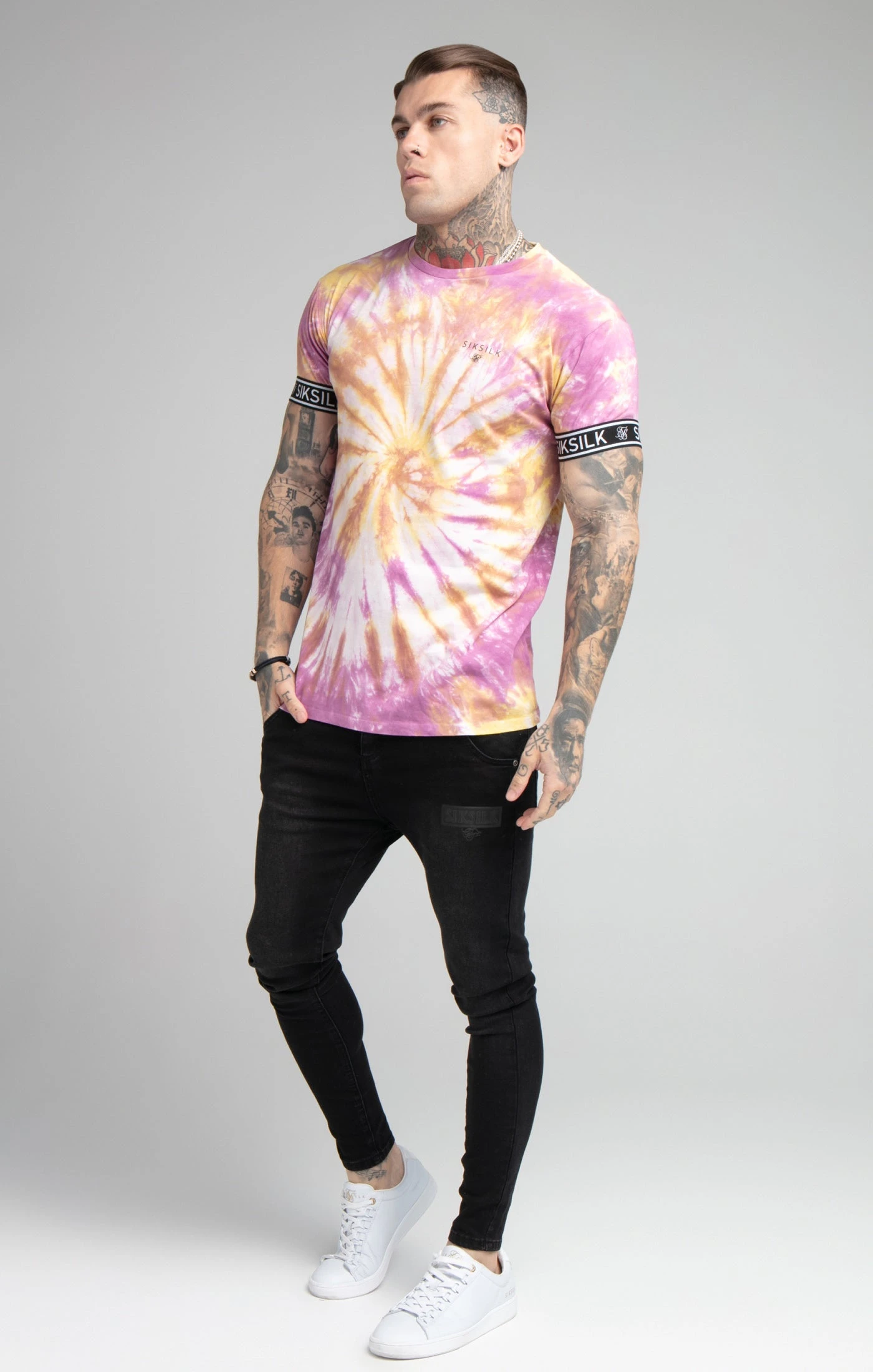 SikSilk Pink Tie Dye Elastic Cuff T-Shirt - Image 3