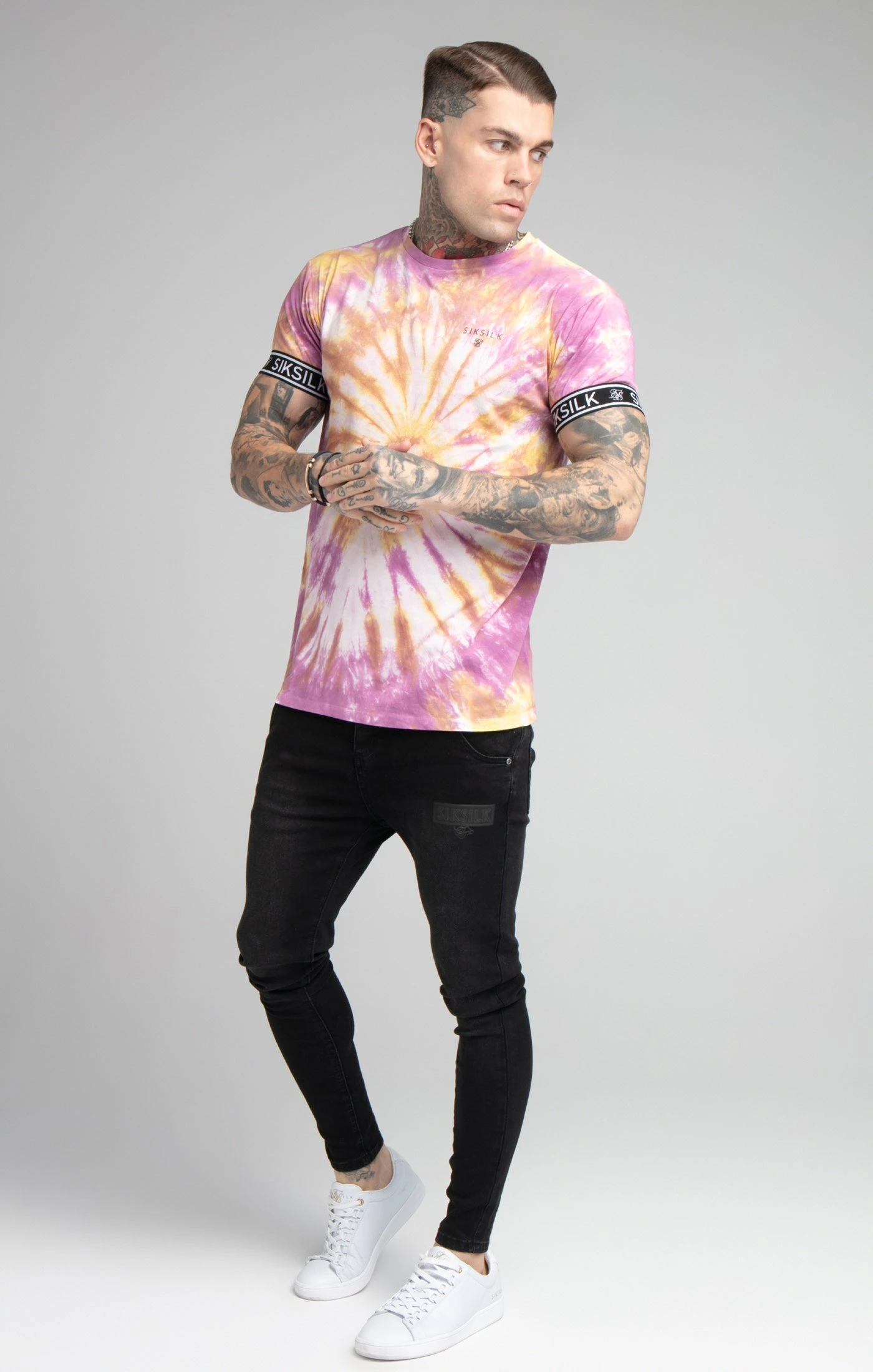 SikSilk Pink Tie Dye Elastic Cuff T-Shirt - Image 4