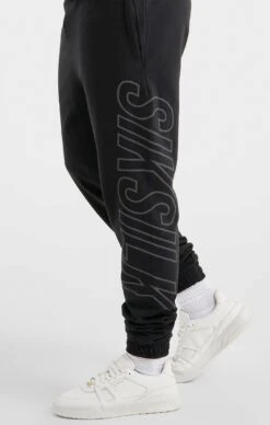 SikSilk Black Sports Relaxed Fit Large Branding Pant