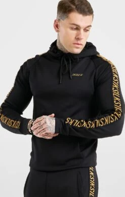 SikSilk Black Sports Taped Muscle Fit Hoodie