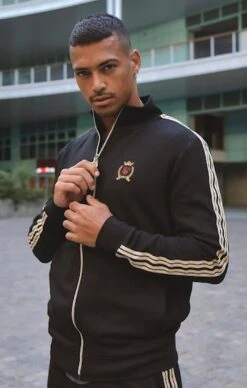 SikSilk Black Crest Funnel Neck Track Jacket