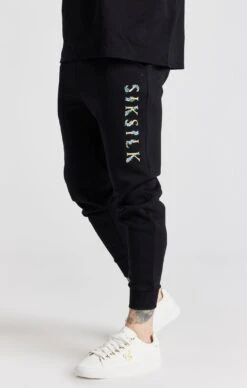 SikSilk Black Floral Embroidered Cuffed Track Pant