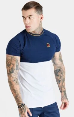 SikSilk Navy Cut & Sew Muscle Fit T-Shirt