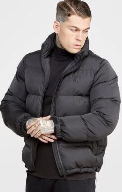 SikSilk Black Embossed Logo Bubble Jacket