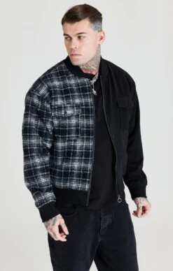 SikSilk Black Half And Half Bomber Jacket