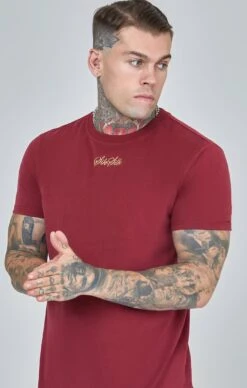SikSilk Burgundy Script Logo Oversized T-Shirt