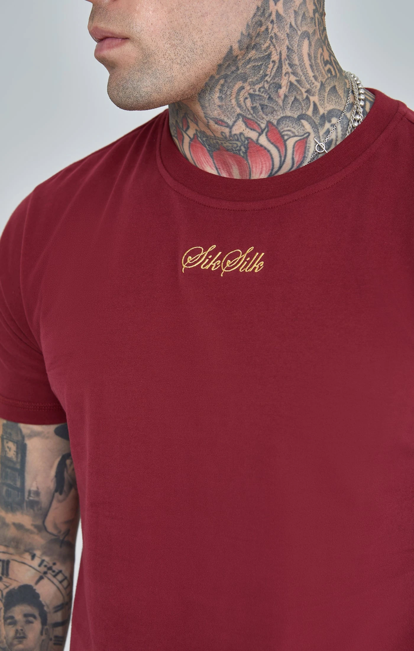 SikSilk Burgundy Script Logo Oversized T-Shirt - Image 3