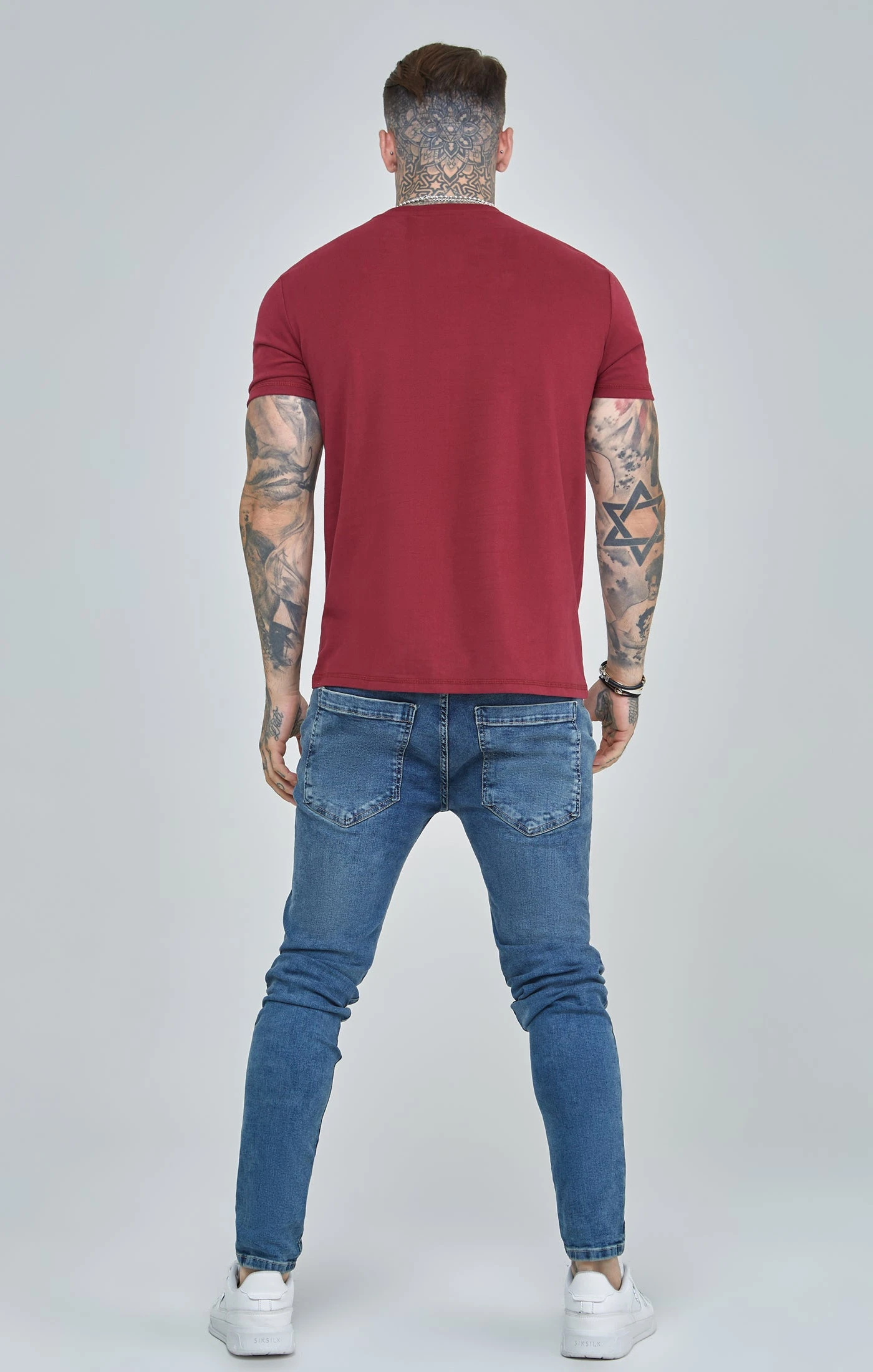 SikSilk Burgundy Script Logo Oversized T-Shirt - Image 5