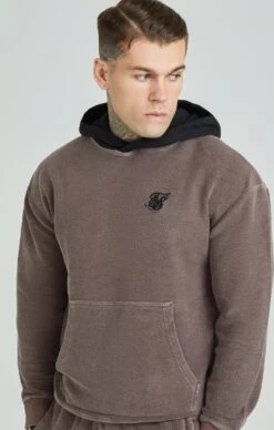 SikSilk Washed Brown Heavyweight Loopback Oversized Hoodie