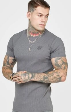 SikSilk Grey Rib Knit T-Shirt