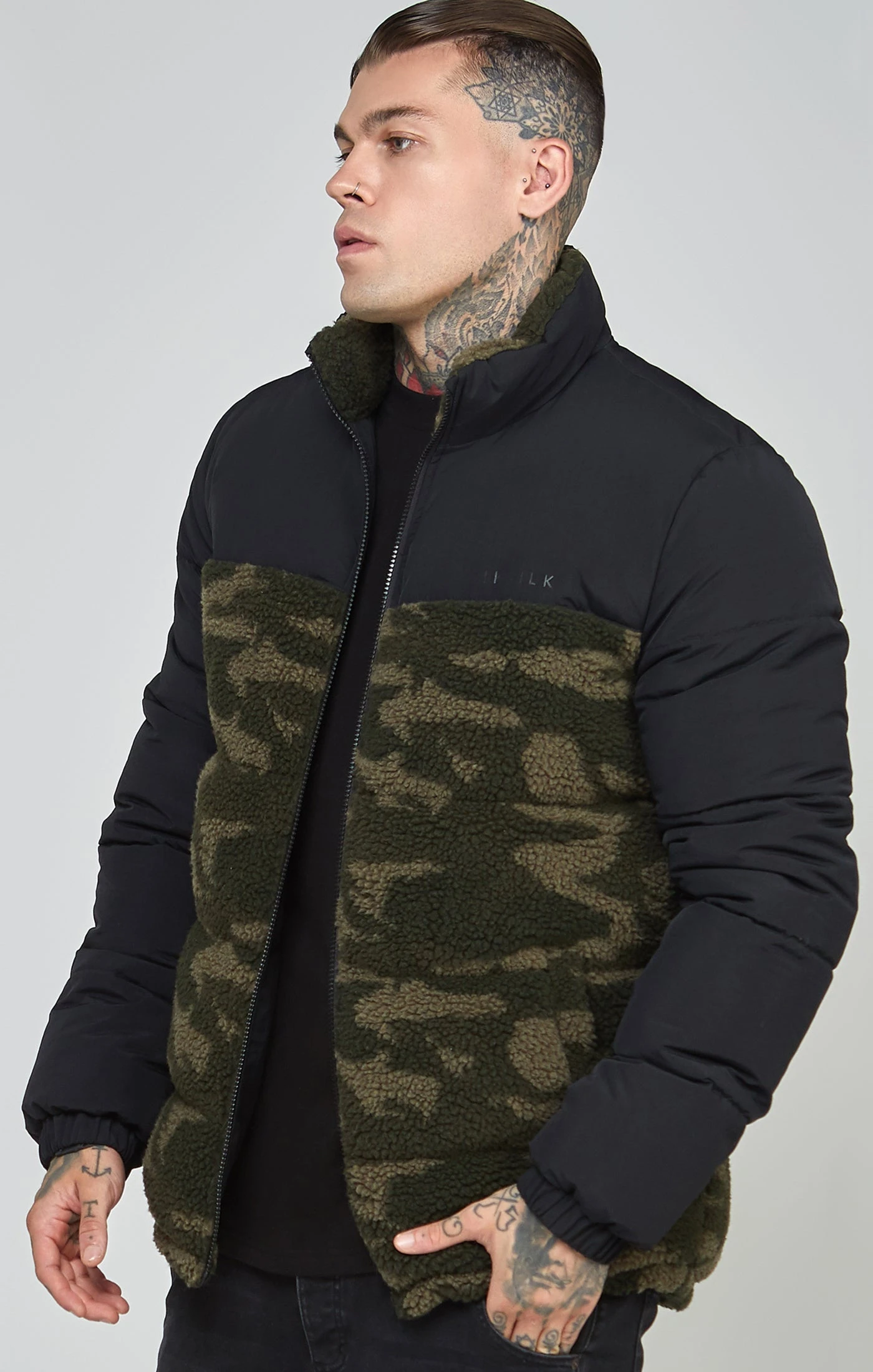 SikSilk Black Sherpa Bubble Jacket