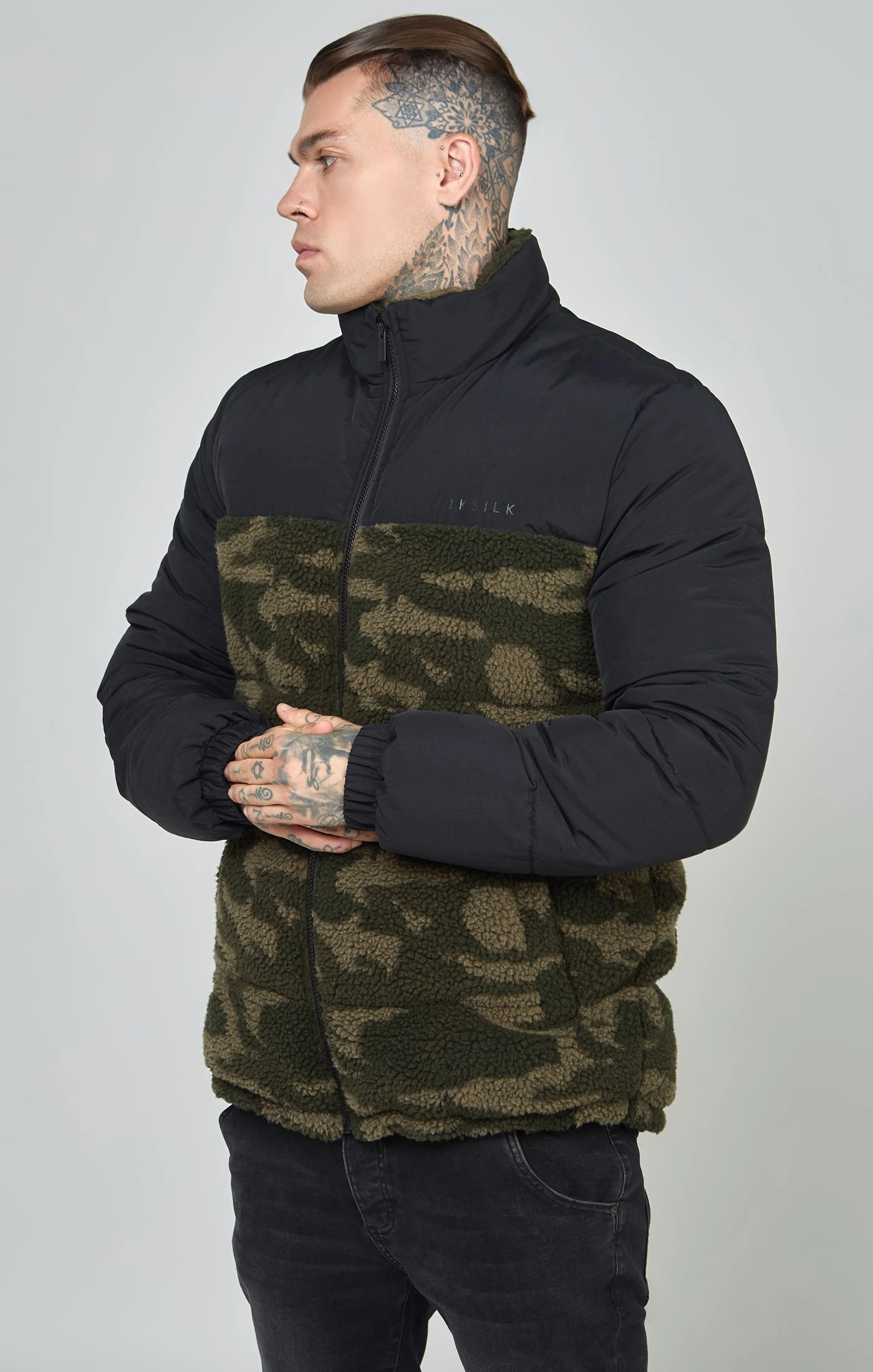 SikSilk Black Sherpa Bubble Jacket - Image 3