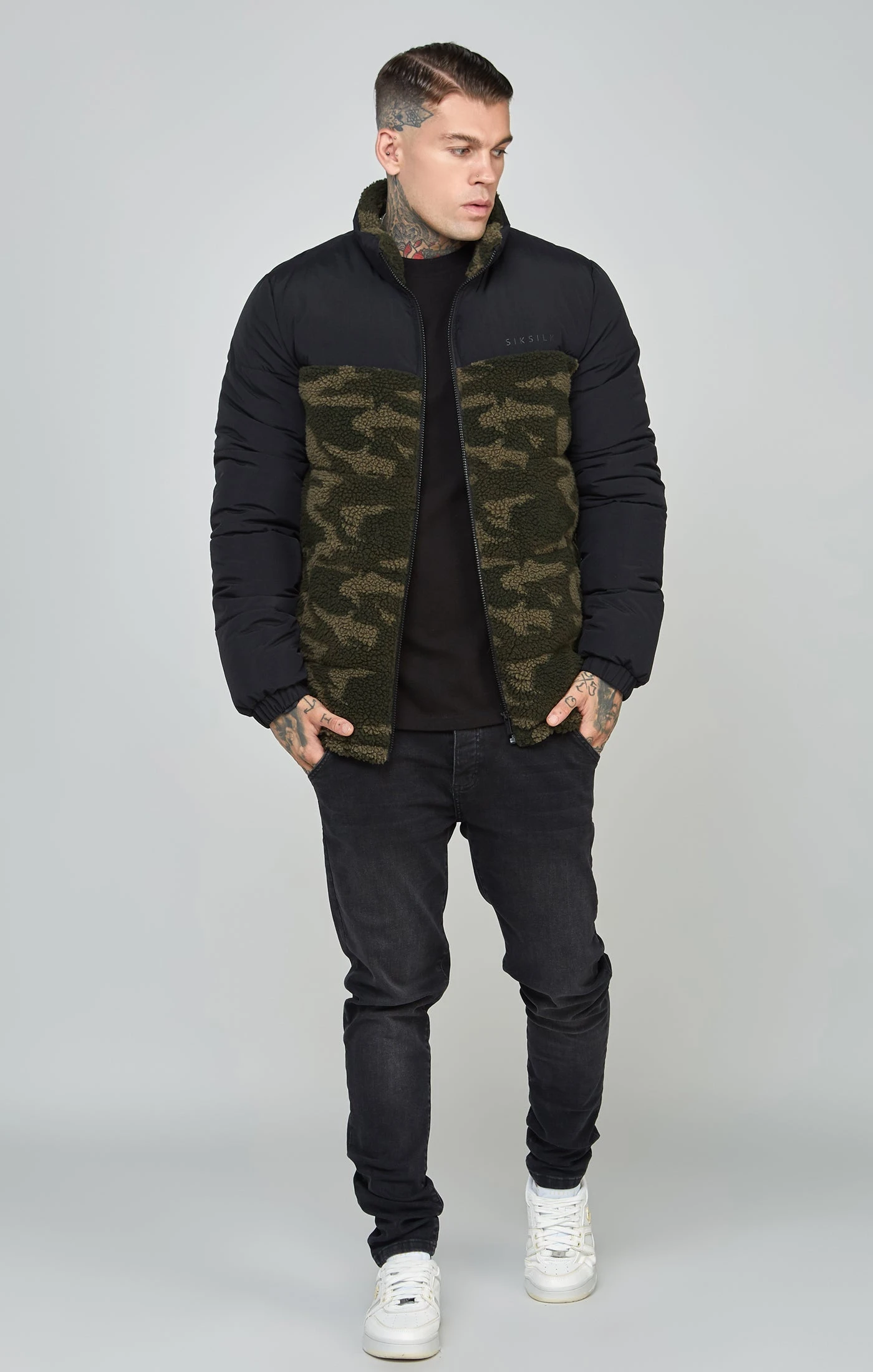 SikSilk Black Sherpa Bubble Jacket - Image 4