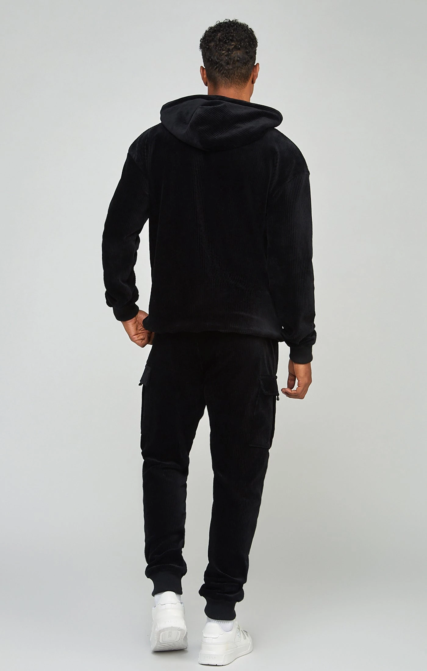SikSilk Black Corduroy Applique Logo Overhead Hoodie - Image 5