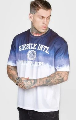 SikSilk Navy Graphic Fade T-Shirt