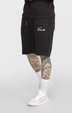 SikSilk Black Script Embroidery Short